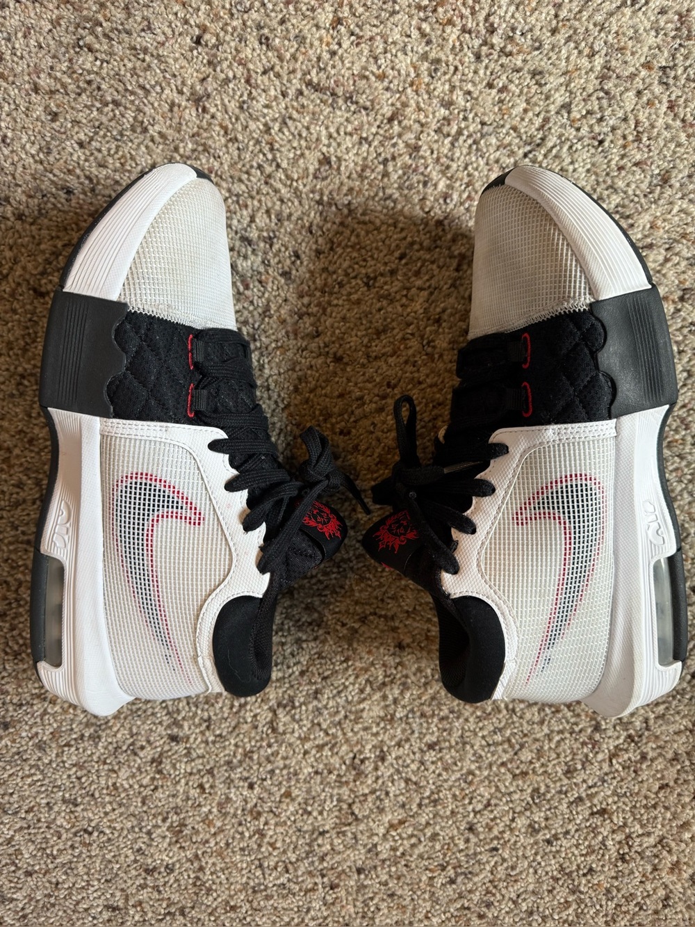 Nike White & Black Basketball Shoes with Red Accents LeBron James.